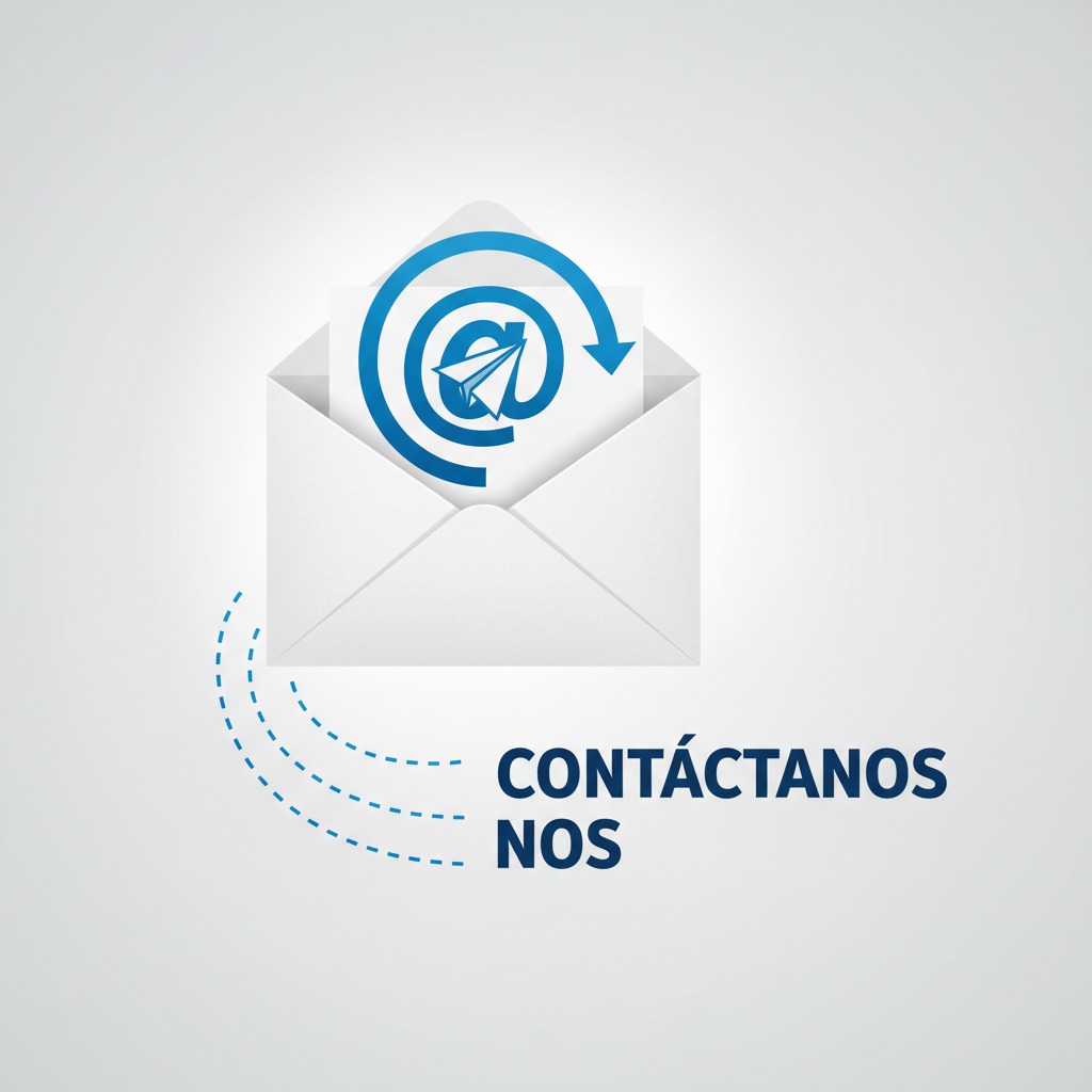 Un sobre abierto con un icono de correo electrónico y un avión de papel, acompañado del texto "CONTÁCTANOS".